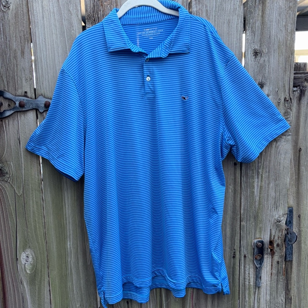 Vineyard Vines Polo Shirt Blue Stripe Whale Spring Summer Men’s Size XXL
